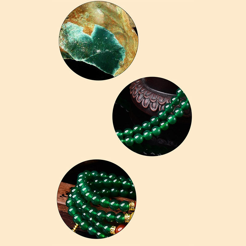 Bracelet Mala de réussite en agate verte naturelle avec 108 perles de Buddha Stones