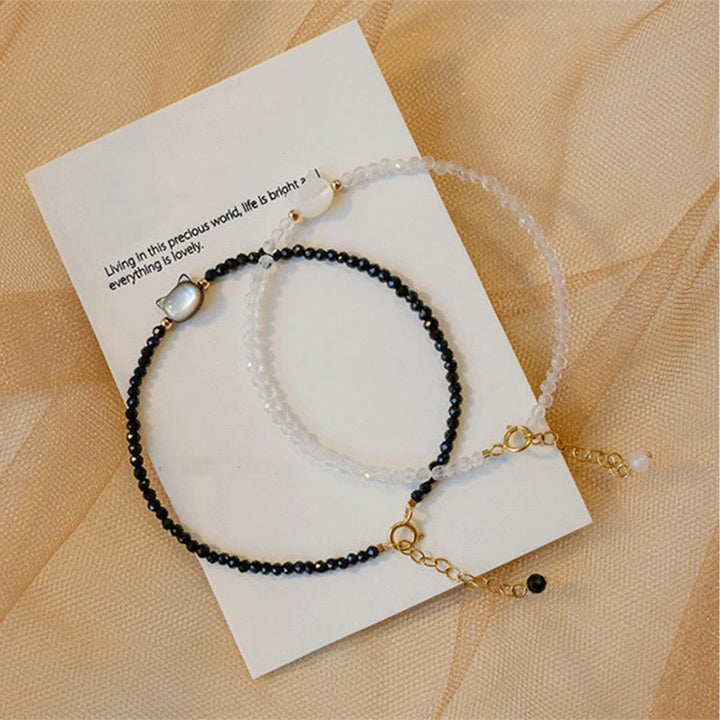 Bracelet de guérison en pierre tridacna avec spinelle noire et cristal blanc plaqué or 14 carats de Buddha Stones - image 16