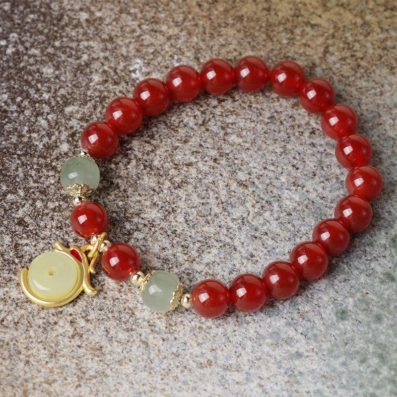 Bracelet de réussite avec boucle de paix en jade et agate rouge de l'année du dragon et des Buddha Stones