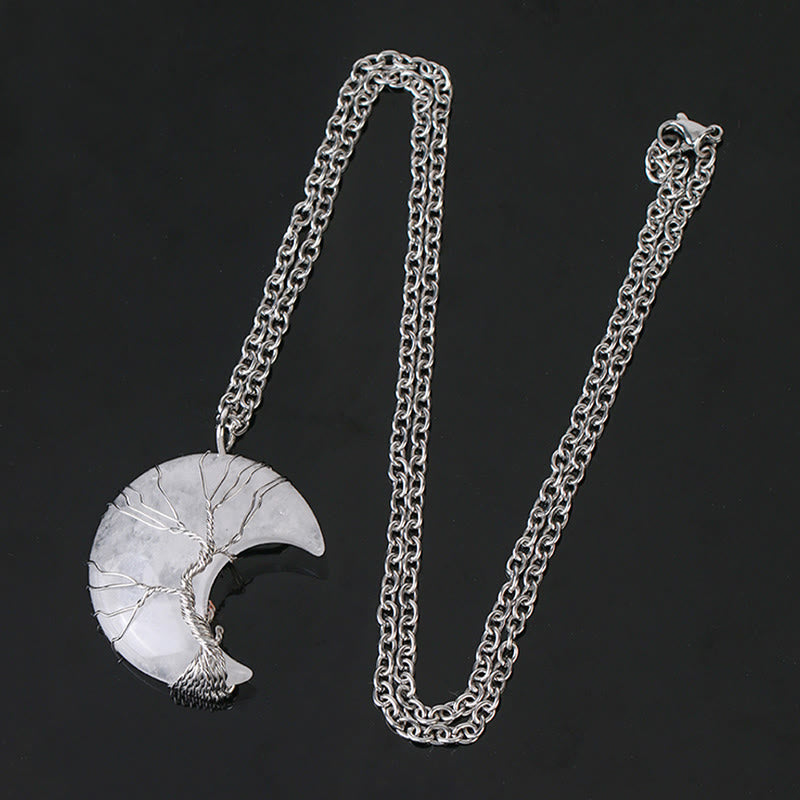 Collier pendentif en cristal de quartz naturel Buddha Stones Moon Tree Of Life Healing Energy - image 11
