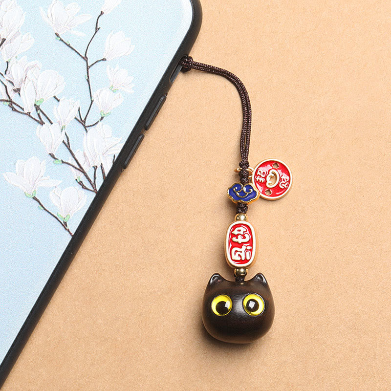 Porte-clés en bois d'ébène avec Buddha Stones, chat porte-bonheur, nuage de bon augure, paix, décoration à suspendre pour téléphone - image 9