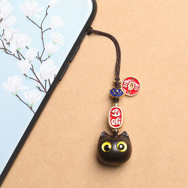 Porte-clés en bois d'ébène avec Buddha Stones, chat porte-bonheur, nuage de bon augure, paix, décoration à suspendre pour téléphone - image 9
