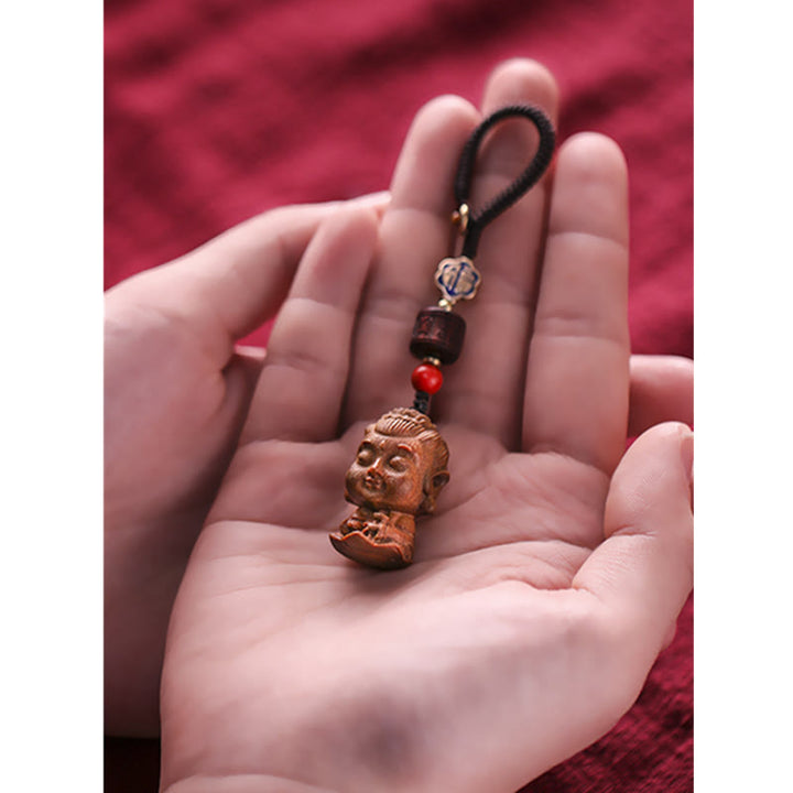 Porte-clés Bouddha du zodiaque chinois en bois de santal vert Om Mani Padme Hum Peace