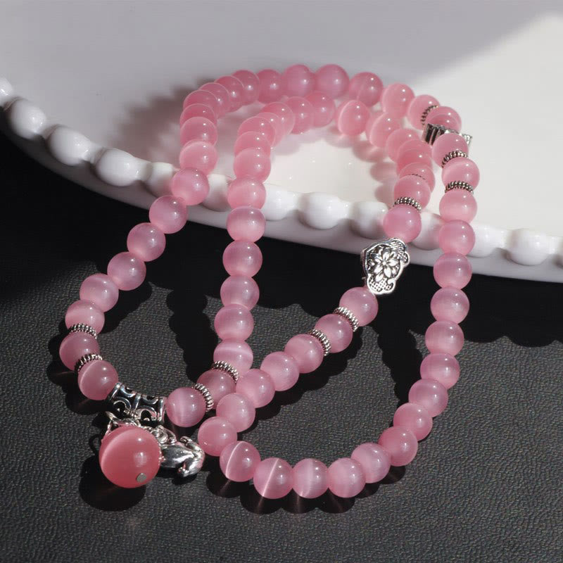 Bracelet triple tour de soutien PiXiu œil de chat en Buddha Stones