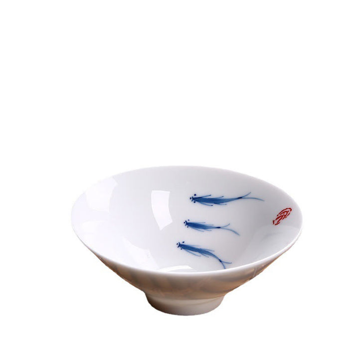 Tasse à thé en céramique de poisson koï en porcelaine bleue et blanche de Jingdezhen Buddha Stones