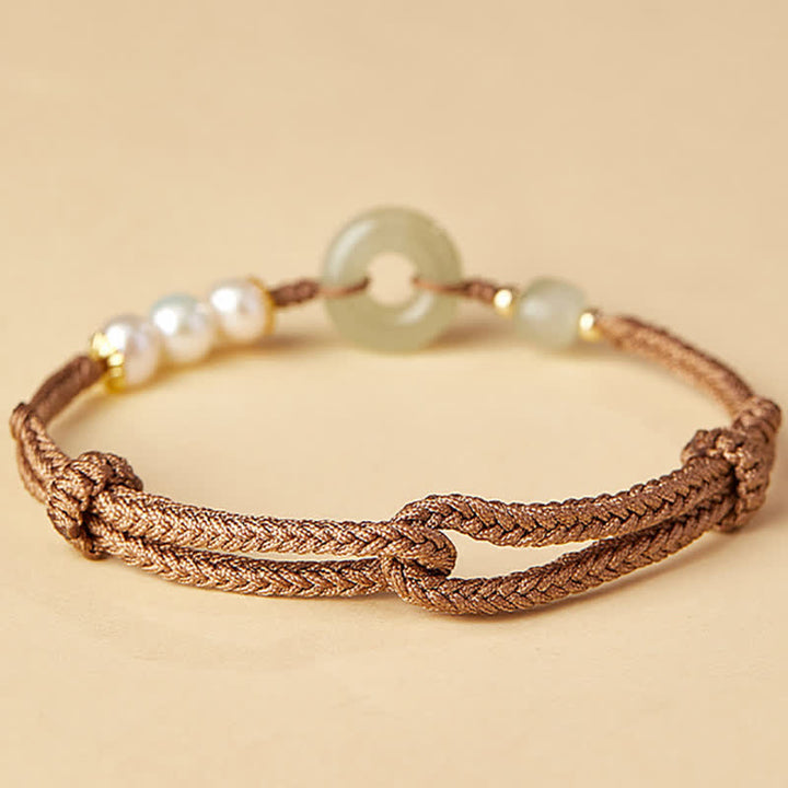 Bracelet porte-bonheur avec boucle de paix et perles de jade Hetian naturelles de Buddha Stones