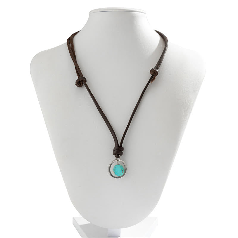 Collier pendentif en pierre turquoise ronde de Buddha Stones