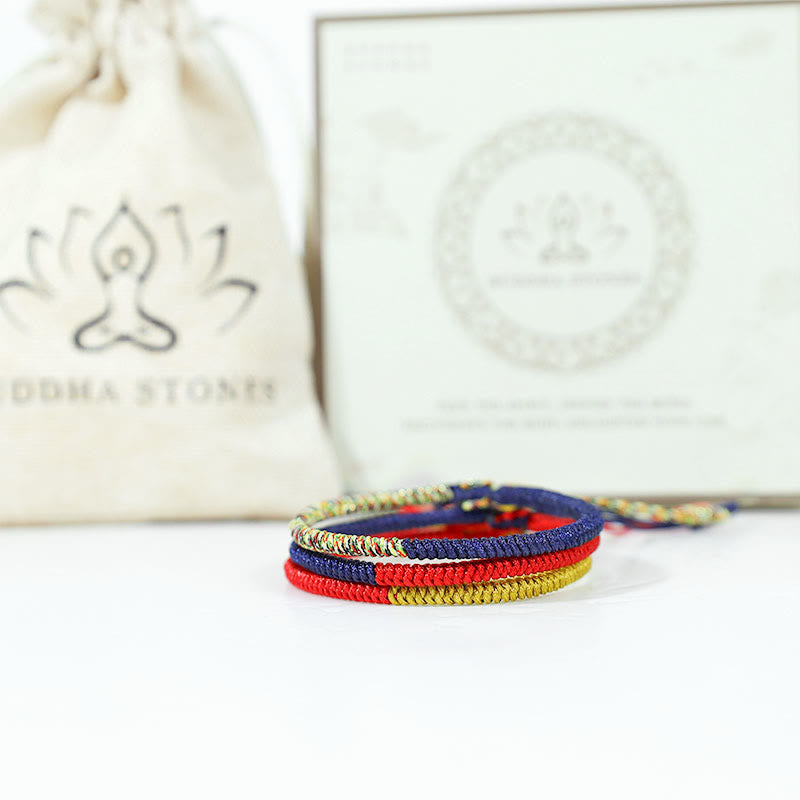 Bracelet tressé bicolore en Buddha Stones tibétain fait à la main avec nœud King Kong multicolore et protection de la foi