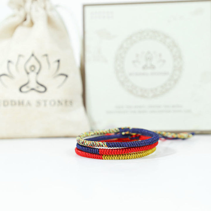 Bracelet tressé bicolore en Buddha Stones tibétain fait à la main avec nœud King Kong multicolore et protection de la foi