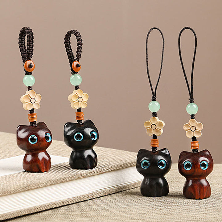 Porte Buddha Stones, mini petite feuille de bois de santal rouge, bois d'ébène, chat porte-bonheur, joli chaton, paix, décoration à suspendre pour téléphone - image 2