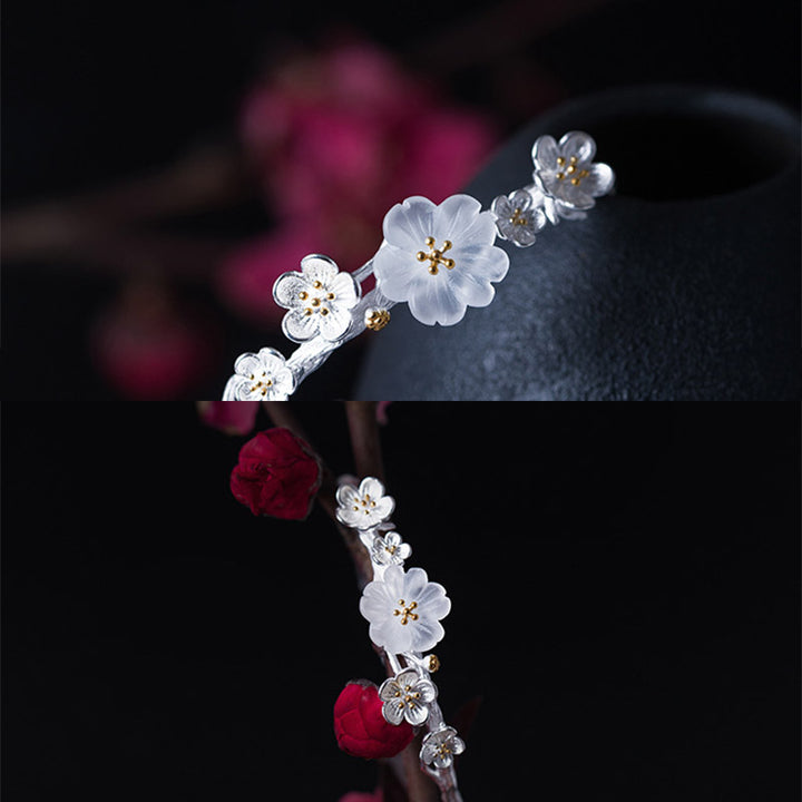 Bracelet réglable en argent sterling 925 Buddha Stones et fleur de prunier