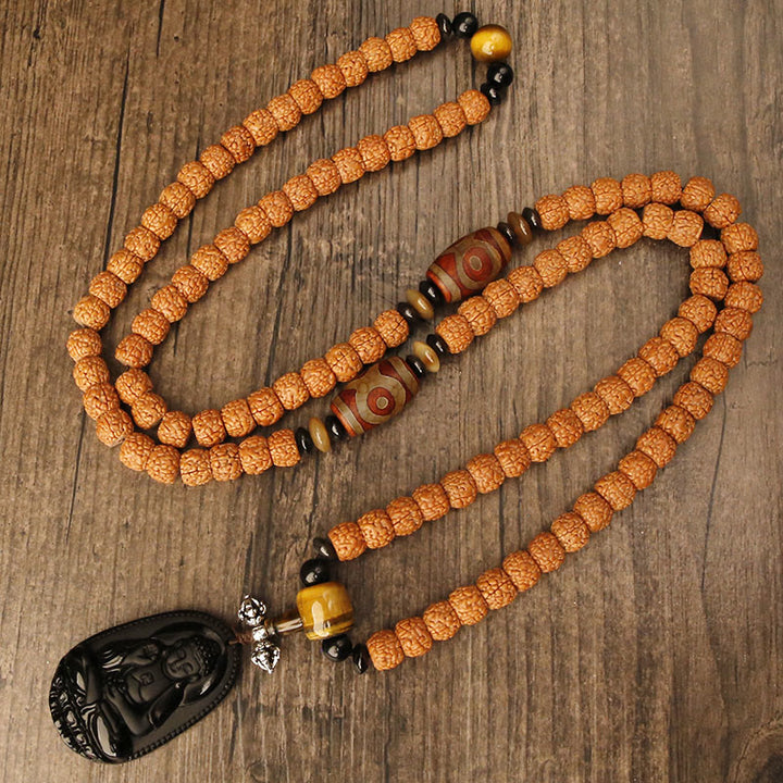 Bracelet tibétain en 108 perles de Mala Rudraksha Bodhi Seed Zodiac chinois Bouddha natal Richesse Charm