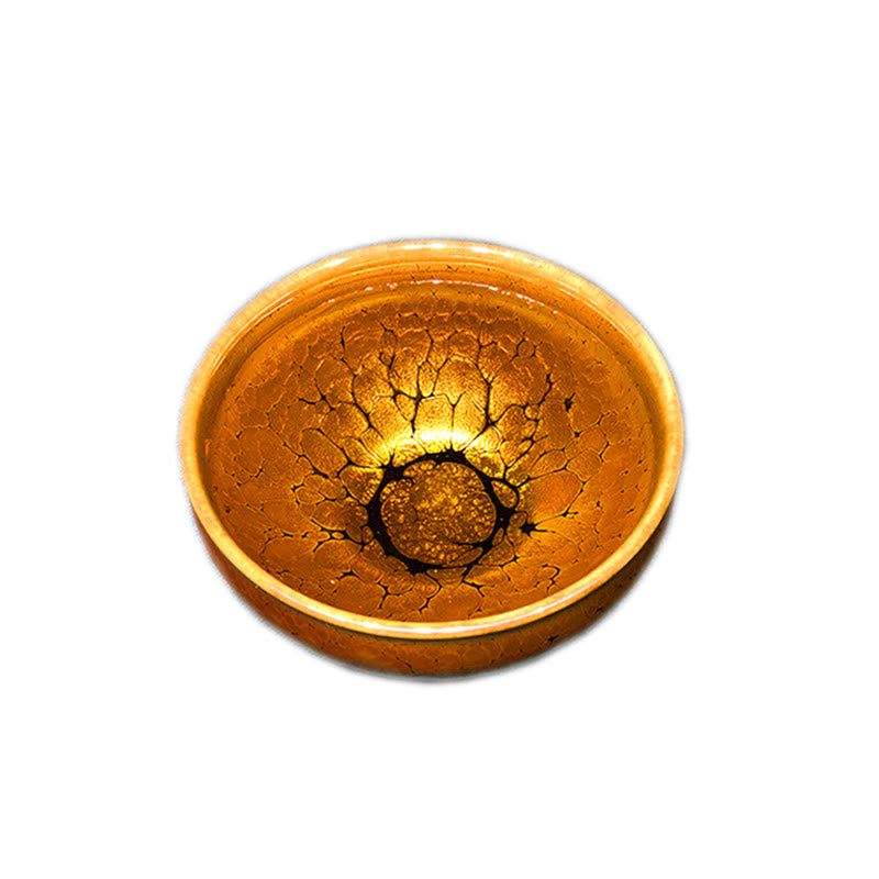 Tasse à thé en céramique chinoise Jianzhan avec motif de taches dorées et Buddha Stones , tasse à thé Kung Fu avec boîte cadeau