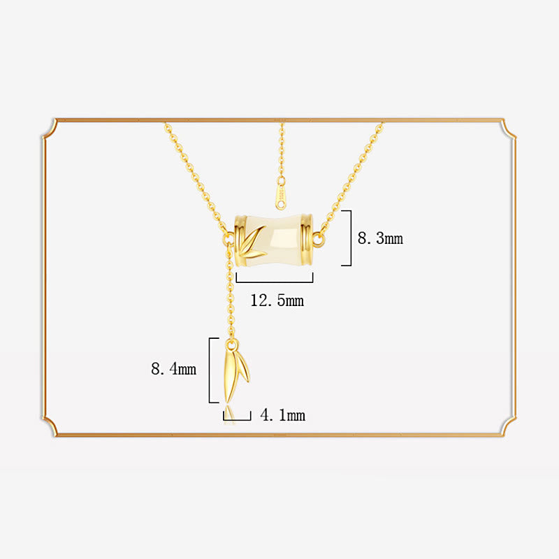 Collier pendentif porte-bonheur en feuille de bambou en jade blanc Hetian en argent sterling 925 et or 22 carats avec Buddha Stones