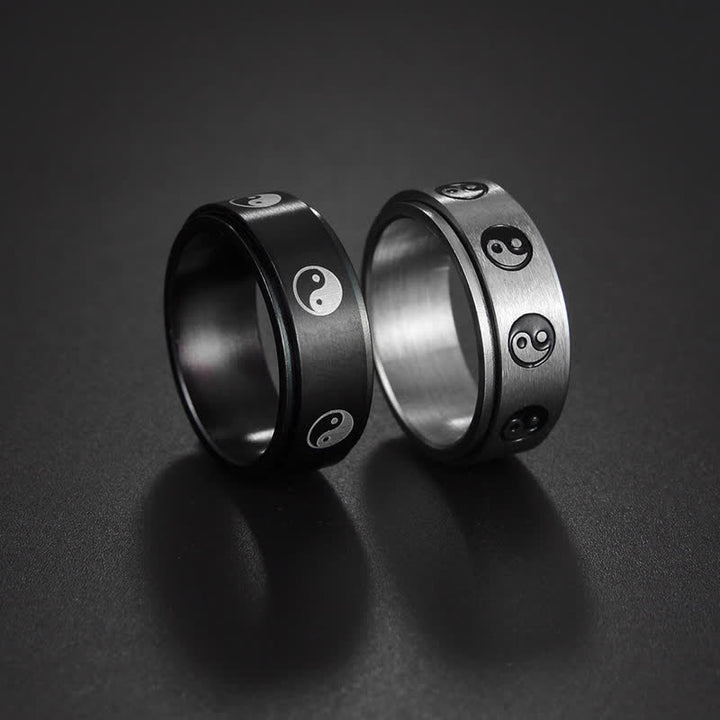Bague rotative d'équilibre en acier titane avec Buddha Stones Yin Yang