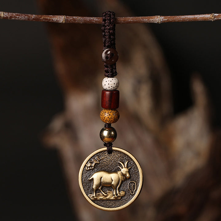 Porte-clés décoratif porte-bonheur en cuivre avec signe du zodiaque chinois - Chèvre - image 8