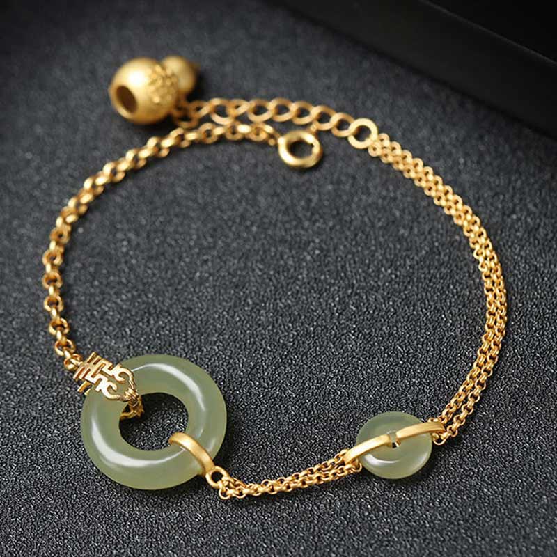 Bracelet en chaîne de prospérité propice avec boucle de paix en jade ronde et Buddha Stones
