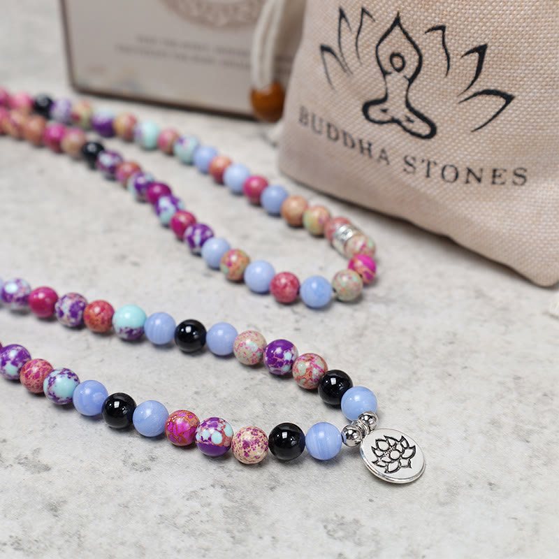 Buddha Stones Miano Naturel Violet Véritable Pierre Lotus Mala