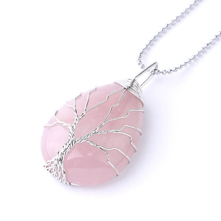 Collier pendentif en cristal de quartz naturel avec énergie de guérison de l'arbre de vie en Buddha Stones - Arbre en cristal rose argenté - image 39