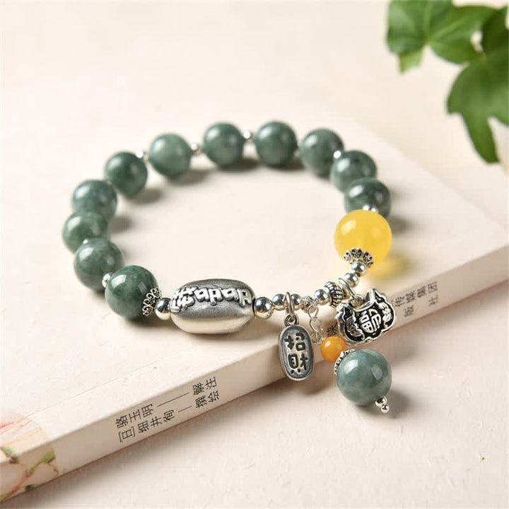 Bracelet de réussite en argent sterling 925 et jade cyan avec Buddha Stones