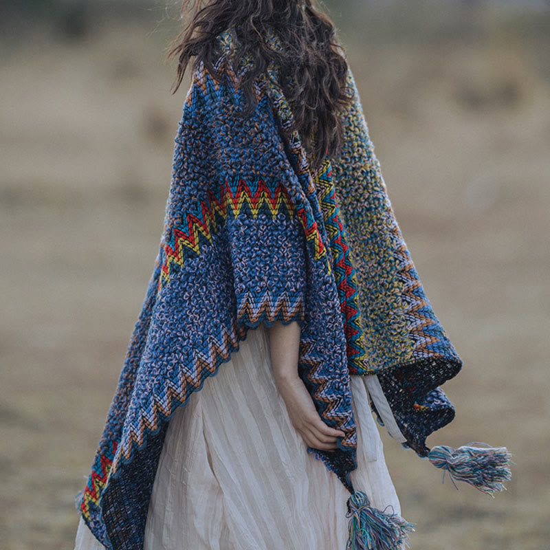 Buddha Stones, cape en tricot douce et chaude, écharpe à pompon tibétaine d'hiver - image 1