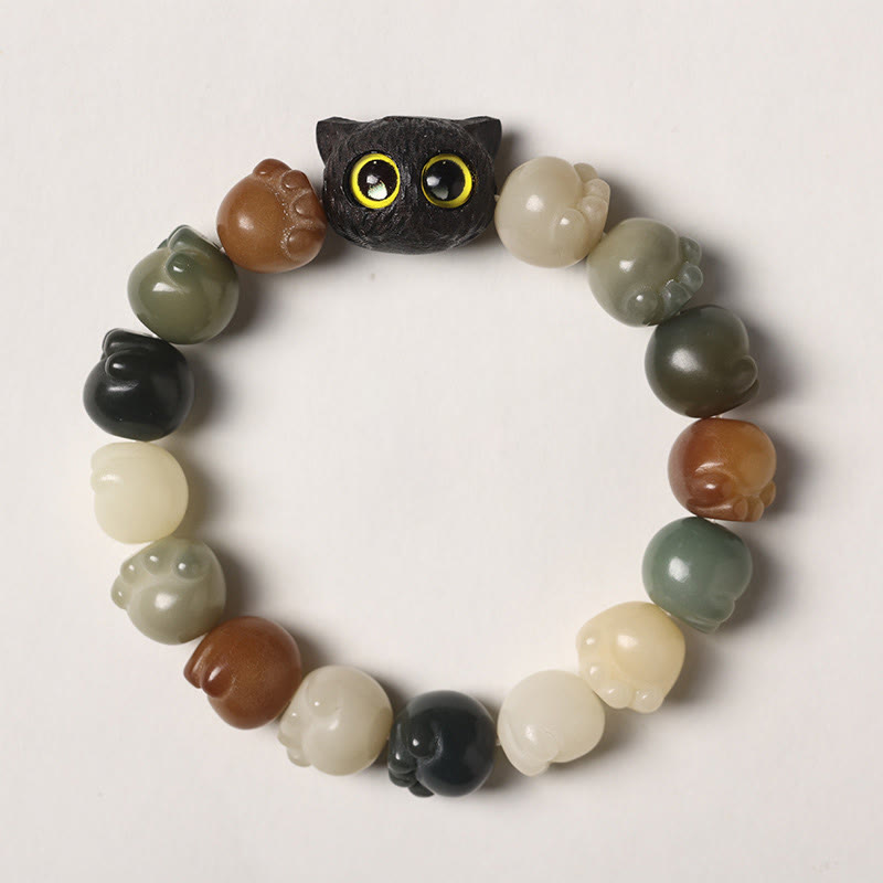 Bracelet de sagesse porte-bonheur en bois d'ébène avec de belles pattes et des graines de Bodhi naturelles de Buddha Stones - Graine de Bodhi multicolore - Version simple (tour de poignet 14-15 cm) - image 1
