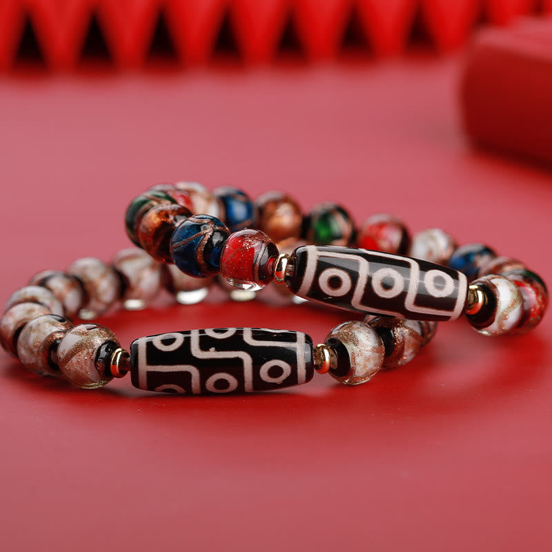 Buddha Stones Perle Dzi tibétaine à neuf yeux Perle Dzi à trois yeux Bracelet de richesse en perles de verre Liuli