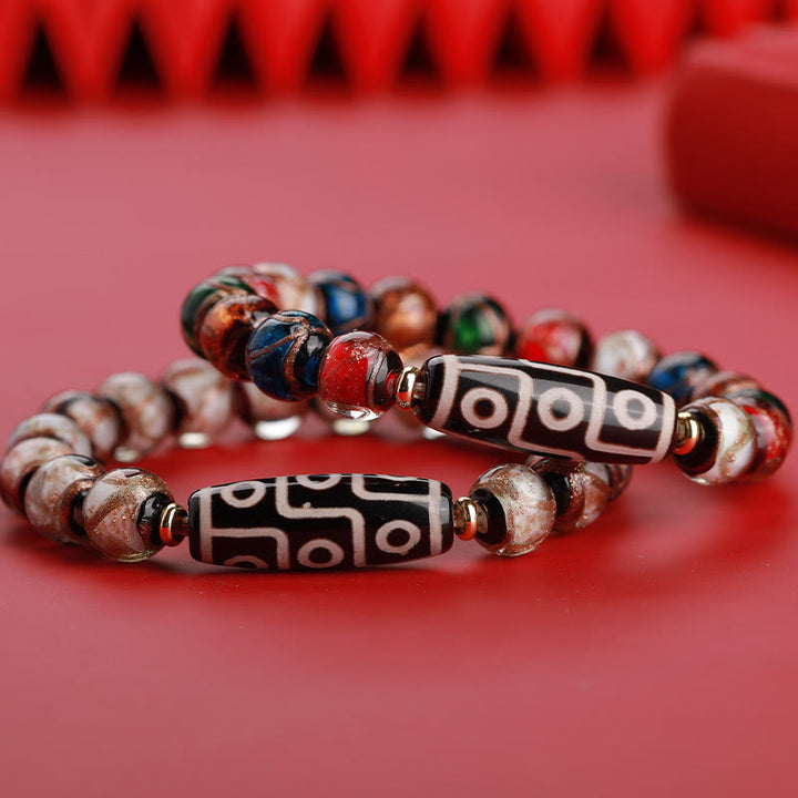 Buddha Stones Perle Dzi tibétaine à neuf yeux Perle Dzi à trois yeux Bracelet de richesse en perles de verre Liuli