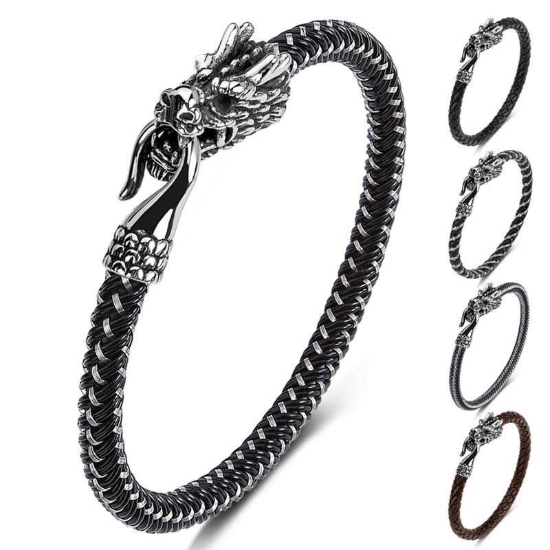 Bracelet de protection en acier titane avec dragon et Buddha Stones