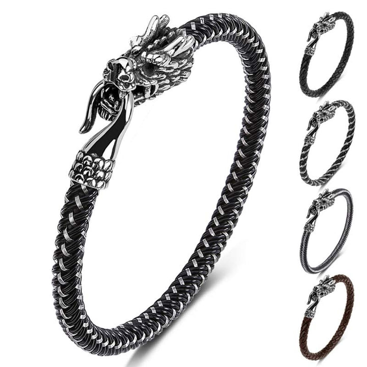 Bracelet de protection en acier titane avec dragon et Buddha Stones