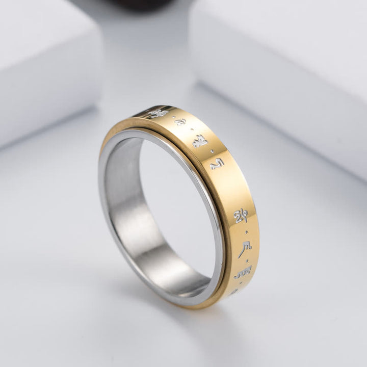 Bague rotative d'équilibre en acier titane avec mantra Buddha Stones