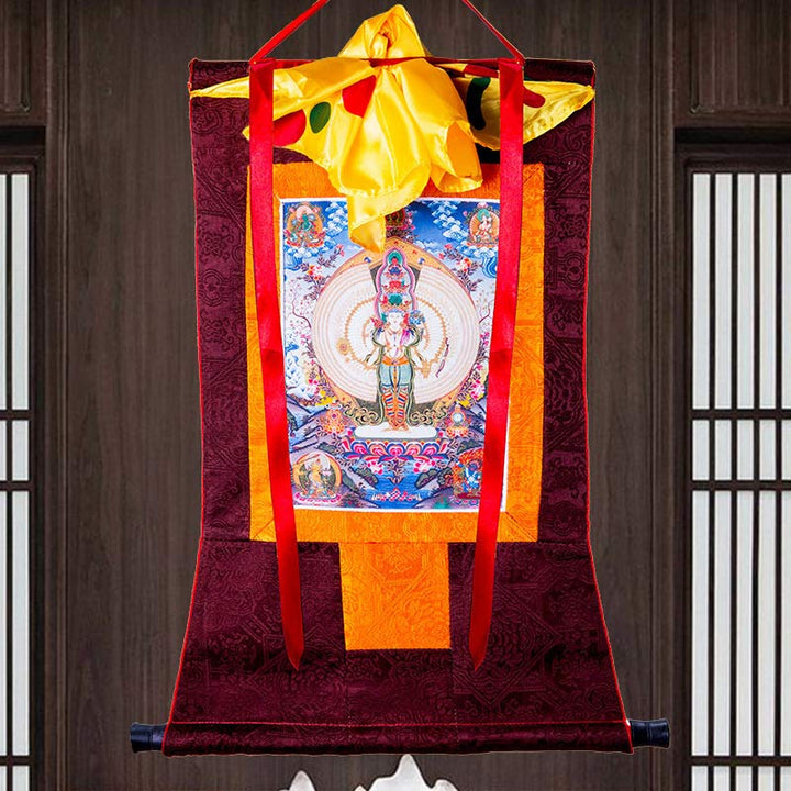 Décoration de bénédiction en forme de Thangka encadrée en Buddha Stones tibétaines à mille mains Avalokitesvara - image 8