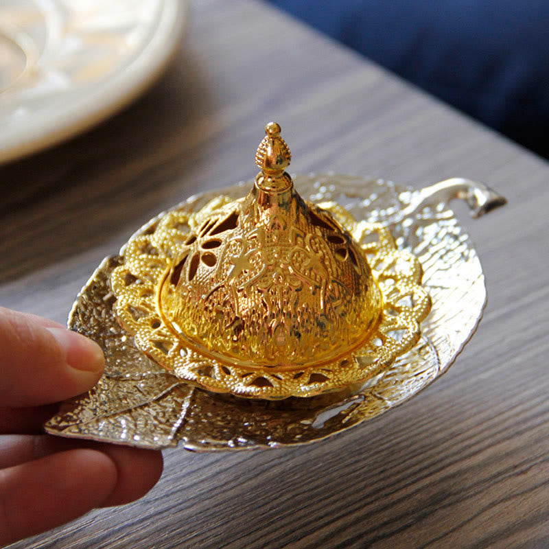 Brûleur d'encens de méditation en forme de mini-feuille d'or tibétain