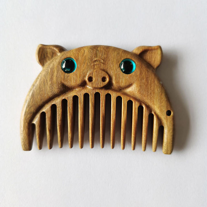 Mini peigne portable en bois de santal vert avec symbole du zodiaque chinois - Bois de santal vert - Cochon - image 32