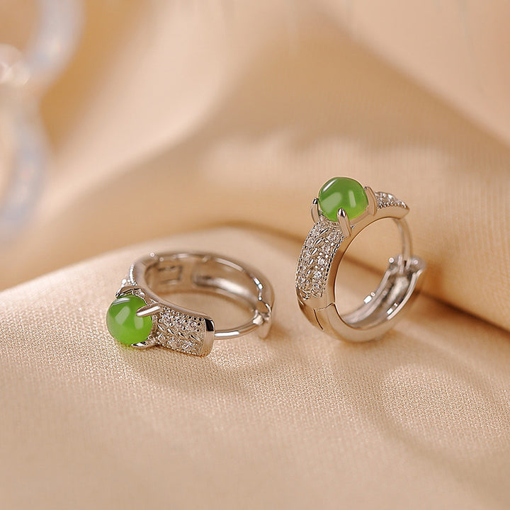 Boucles d'oreilles à tige rondes en argent sterling 925 et jade cyan de Buddha Stones - image 6