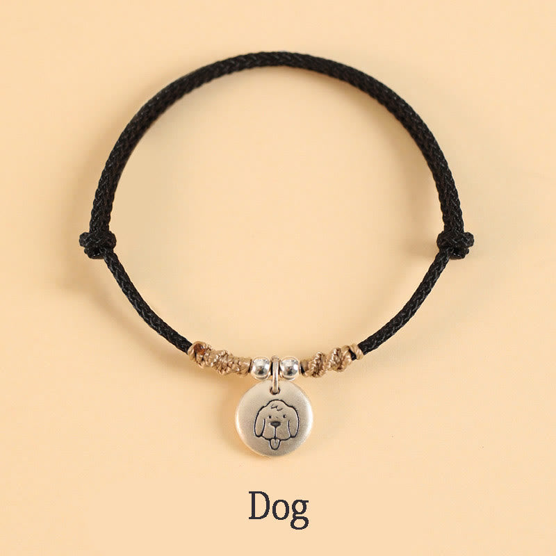 Bracelet tressé en argent sterling 999 fait main avec Buddha Stones Année du Dragon, joli signe du zodiaque chinois - Corde noire - Chien (tour de poignet 14-17 cm) - image 34