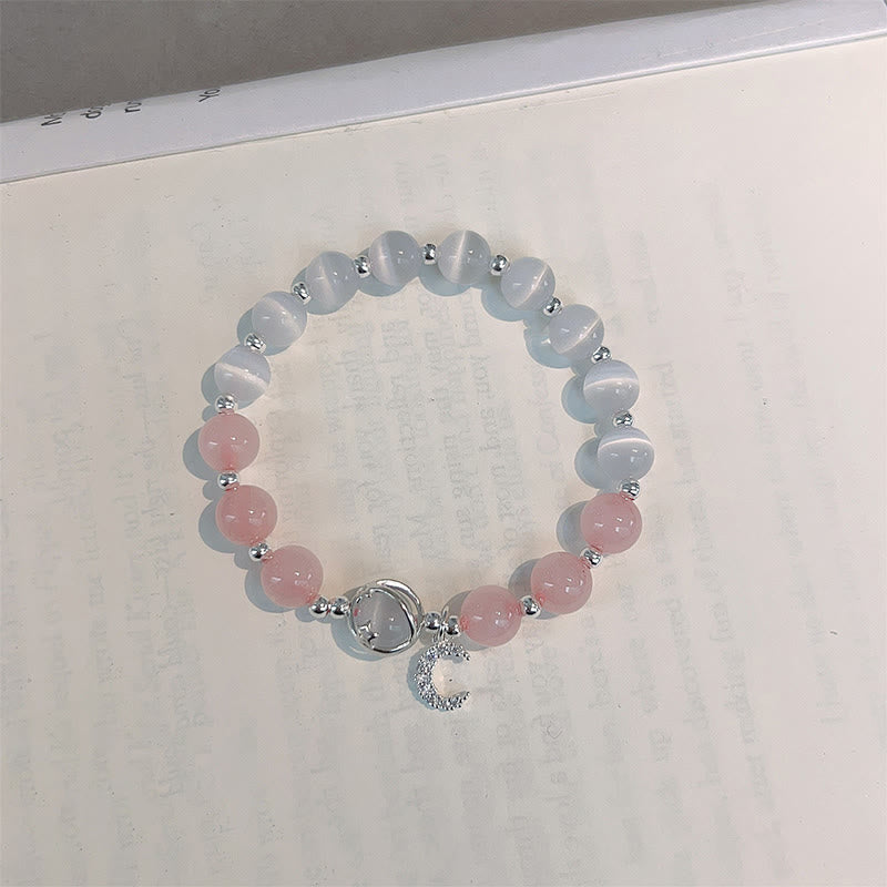 Bracelet à breloques en cristal rose œil de chat naturel Buddha Stones Moon Love - image 3