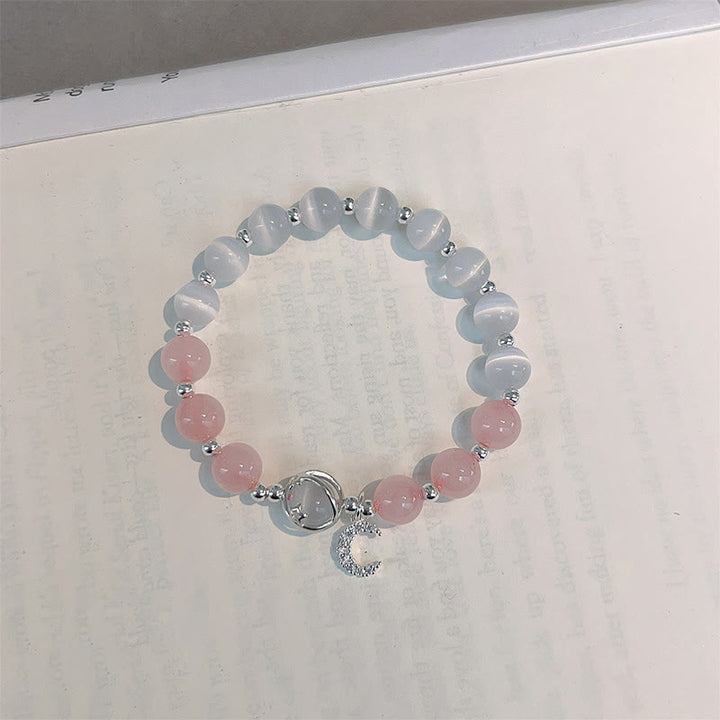 Bracelet à breloques en cristal rose œil de chat naturel Buddha Stones Moon Love - image 3
