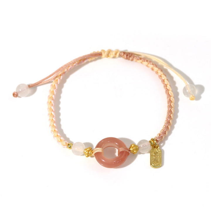 Bracelet tressé fait main de bon augure avec boucle de paix en agate et Buddha Stones Paix et Joie