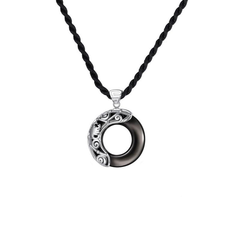 Collier pendentif rond en obsidienne glacée avec 12 constellations du zodiaque de Buddha Stones - image 17