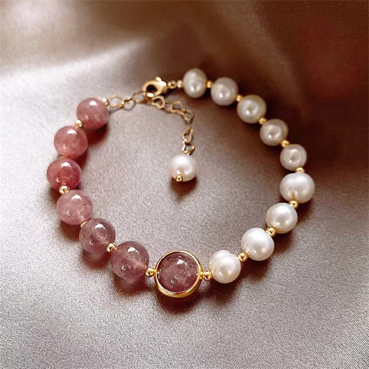 Bracelet chaîne positif en perles de quartz fraise naturelles