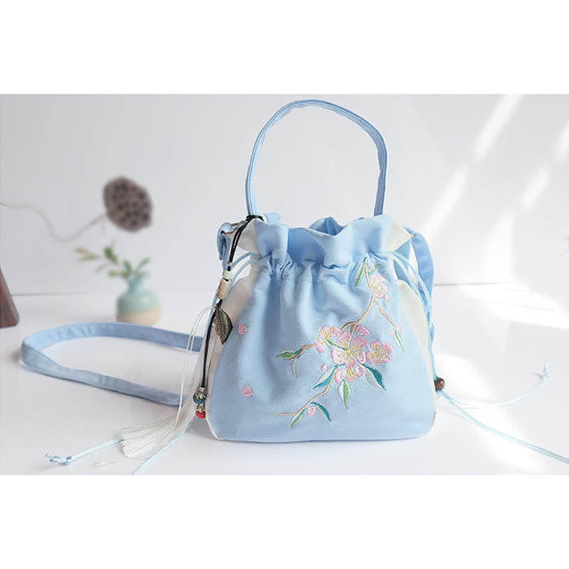 Sac à main en toile brodé à la main avec Buddha Stones et fleurs