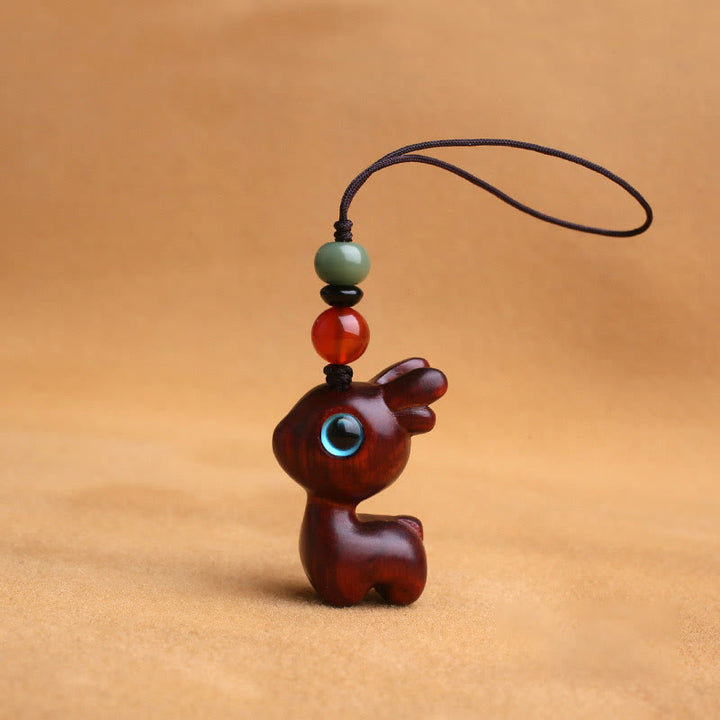 Buddha Stones de santal Petite feuille Bois de santal rouge Bois d'ébène Bois de santal vert Porte-bonheur Mini cerf sculpté Protection Porte-clés Décoration à suspendre pour téléphone