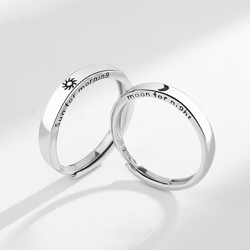 Bague de couple réglable en argent sterling 925 Buddha Stones et protection du soleil et de la lune