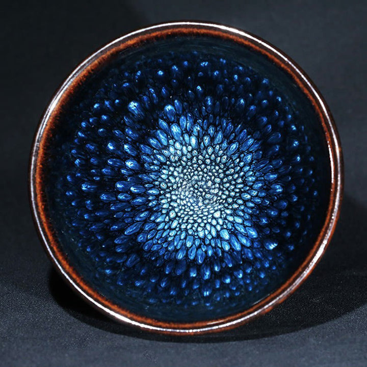 Tasse à thé en céramique chinoise Jianzhan faite à la main en Buddha Stones avec tache de Francolinus bleu