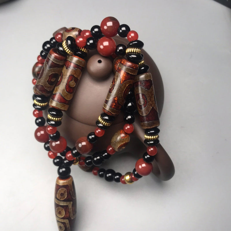 Collier Buddha Stones Dzi à neuf yeux en agate rouge pour la santé et la richesse
