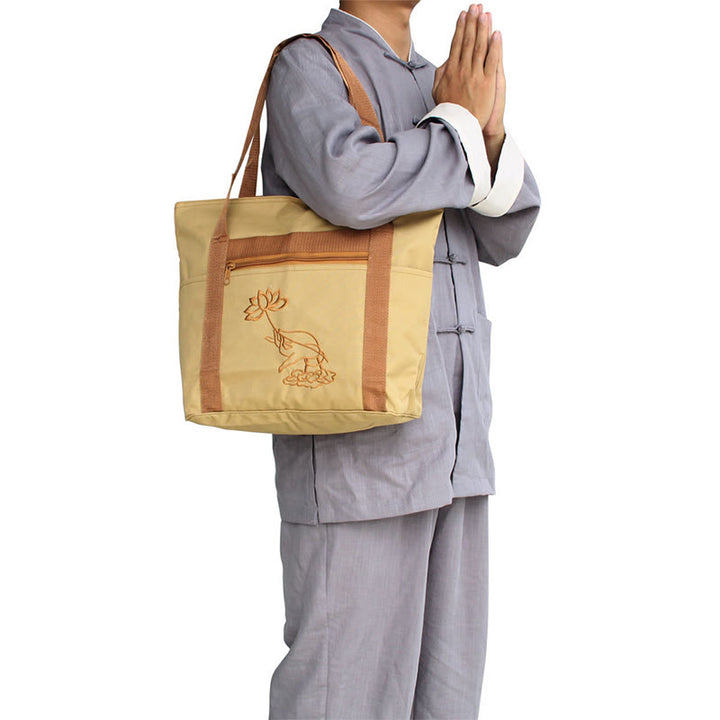 Sac fourre-tout en toile avec motif de broderie Lotus et pratique spirituelle