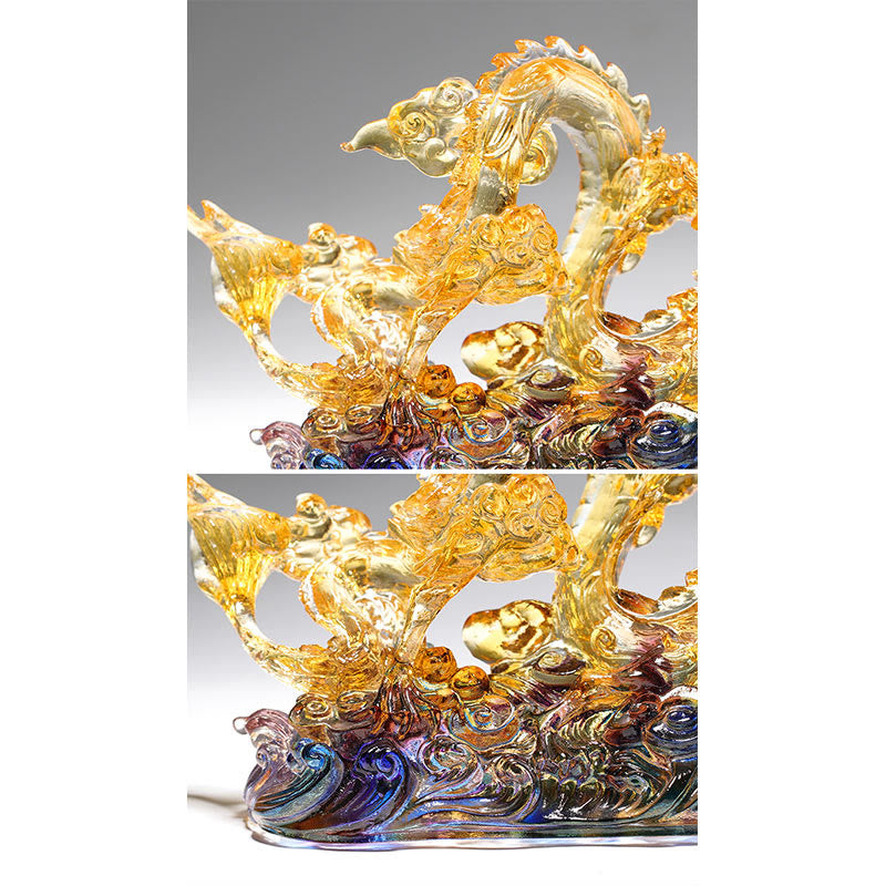 Buddha Stones faites à la main Dragon Liuli Cristal Pièce d'art Protection Force Décoration de bureau à domicile