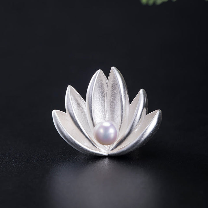 Buddha Stones Argent Sterling 925 Fleur de lotus Perle Nouveau départ Broche