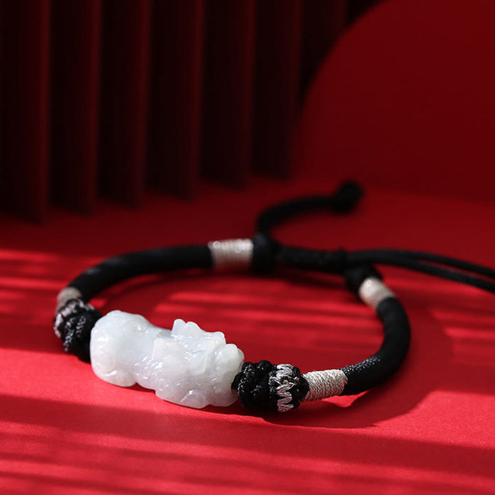 Bracelet tressé en jade naturel PiXiu fait à la main avec Buddha Stones